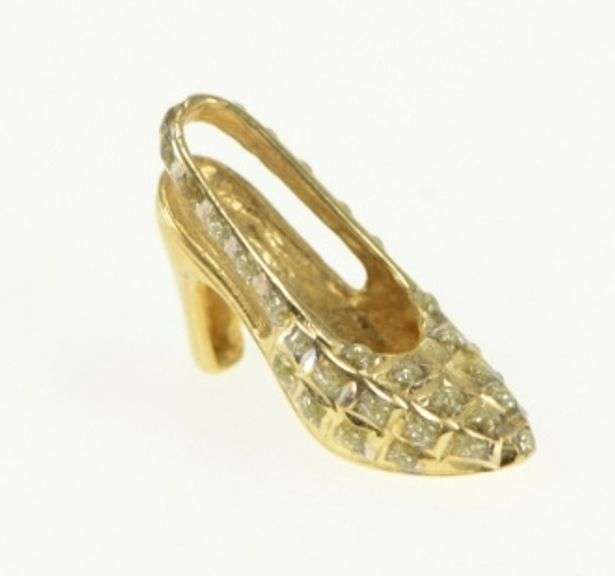 14K Yellow Gold 3D Studded Heel Sling Back Sandal Shoe Charm/Pendant