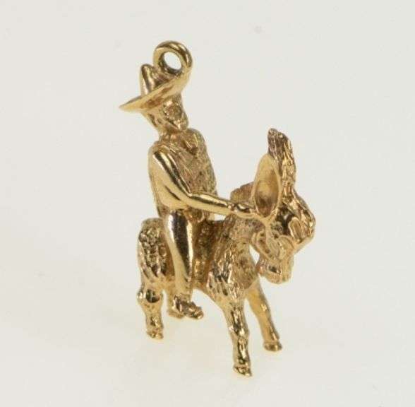 10K Yellow Gold Stylized Vintage Donkey Mule Cowboy Charm/Pendant