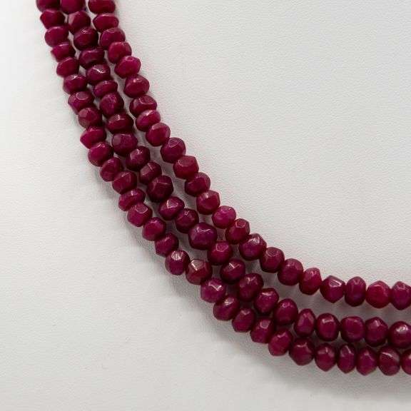 Beautiful 410.5 Cttw Faceted Ruby 3 Strand Necklace