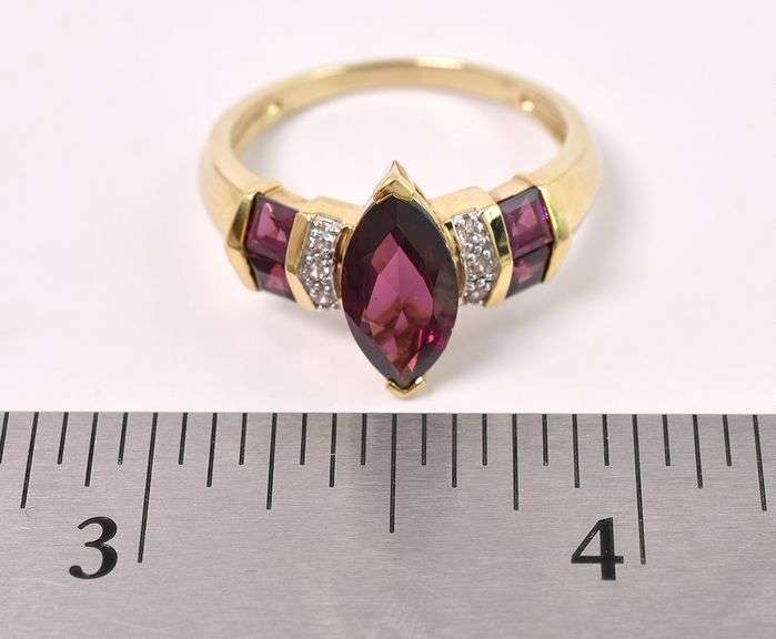 Gorgeous Rhodolite Garnet And Diamond Ring In Yellow Gold