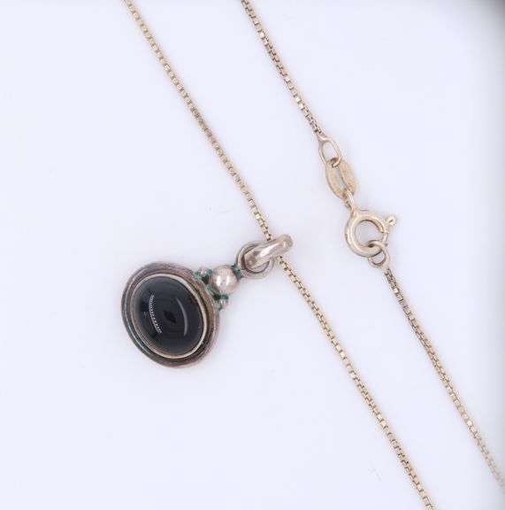 Vintage 925 Sterling Silver Signed Black Onyx Pendant on Chain