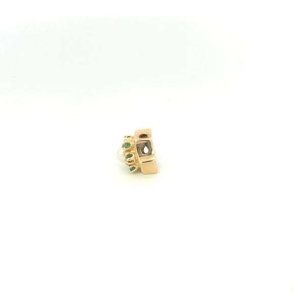14K Yellow Gold Victorian Pearl Emerald Slide Bracelet Charm/Pendant
