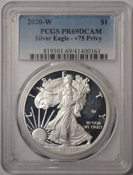 2020-W Proof American Silver Eagle V75 Privy Mark PCGS PR69DCAM