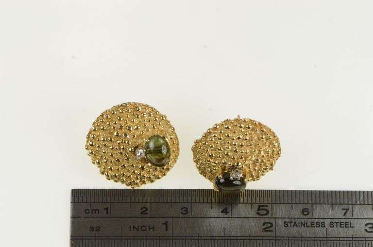 14K Yellow Gold Black Star Sapphire Diamond Round Modernist Earrings