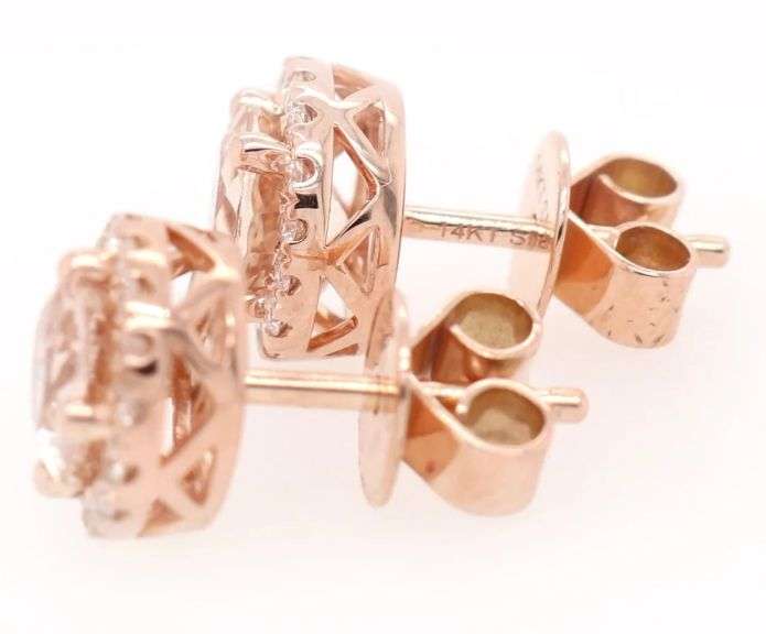 1.50ctw Morganite and 0.32ctw Diamond Halo Stud Earrings in 14K