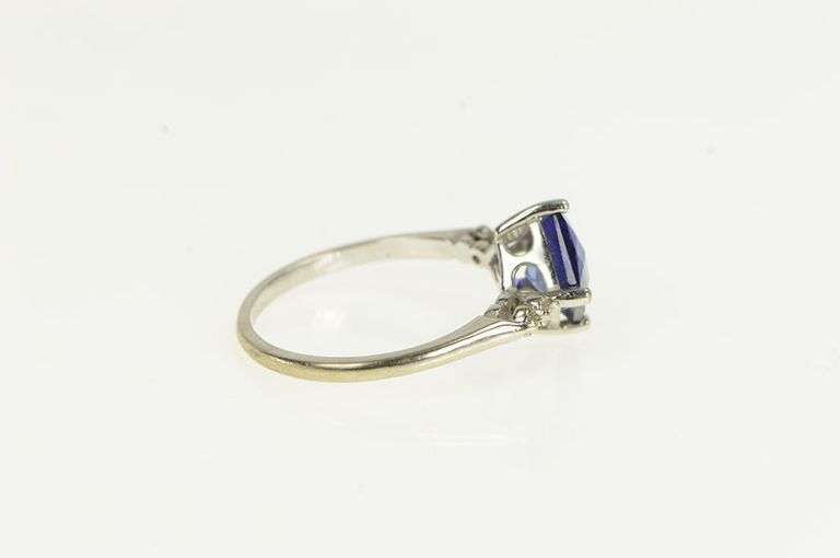 10K White Gold Cushion Syn. Sapphire Diamond Vintage Ring