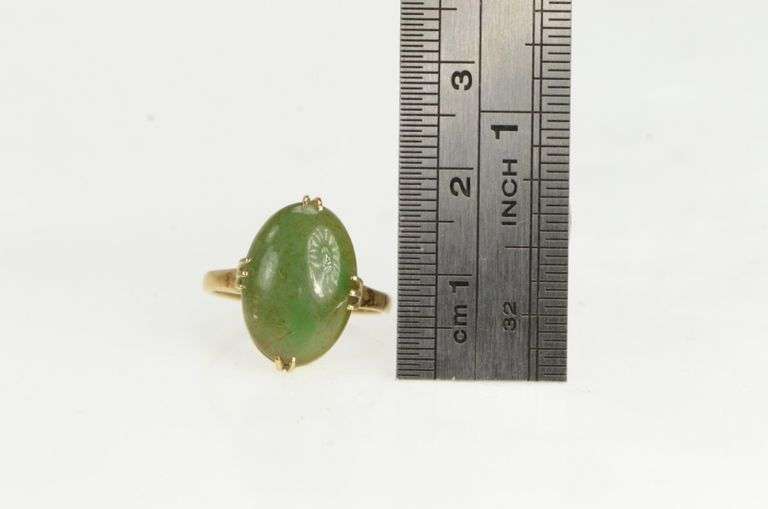 14K Yellow Gold Victorian Oval Nephrite Cabochon Vintage Ring