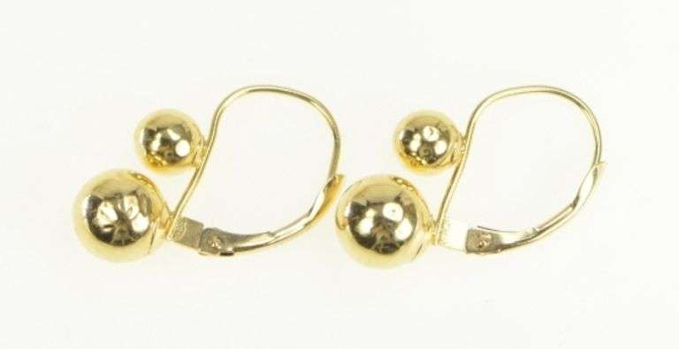 14K Yellow Gold Ball Layered Vintage Classic Stud Lever Back Earrings