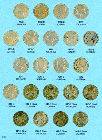 Album of 66 Jefferson Nickels 1938-1961-D w/War Nickels