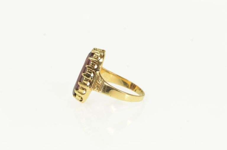 14K Yellow Gold Victorian Garnet Oval Elaborate Statement Ring