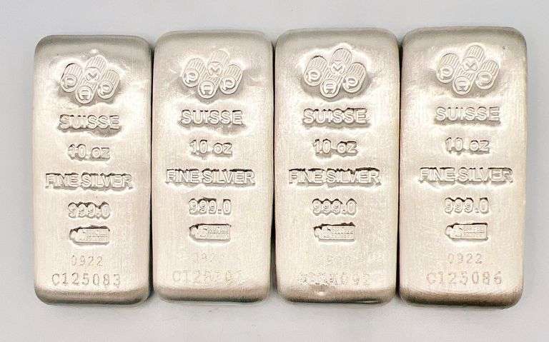 GROUP LOT OF 4x PAMP SUISSE 10 OZ FINE .999 SILVER BARS- 40.00 OZ TOTAL!