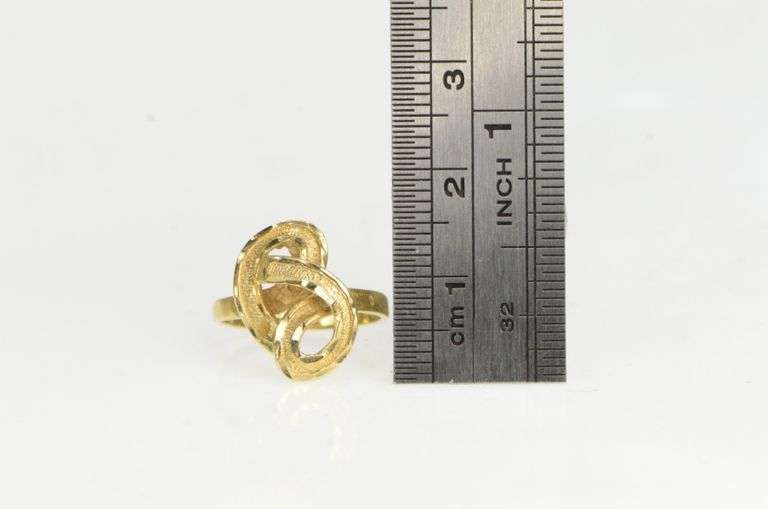 14K Yellow Gold Diamond Cut Grooved Swirl Spiral Freeform Ring