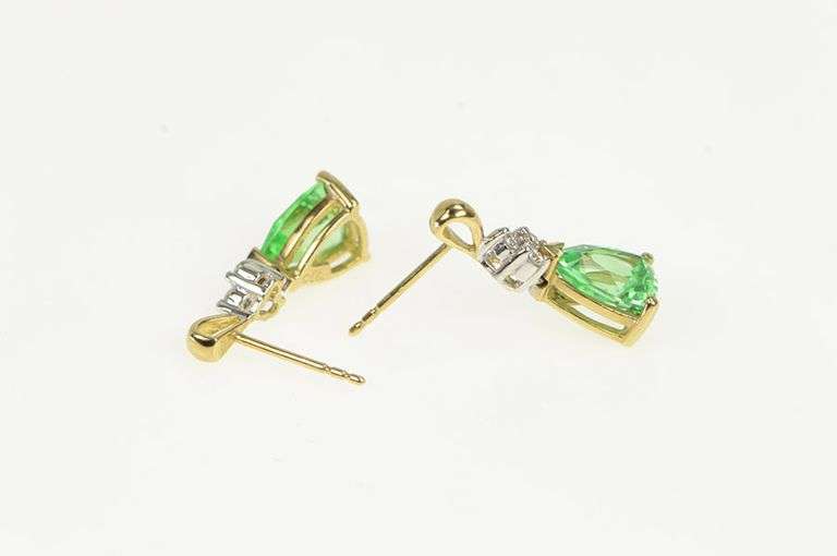 10K Yellow Gold Pear Green Sapphire Diamond Accent Stud Earrings
