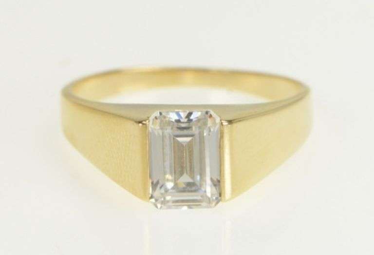 14K Yellow Gold Emerald Cut CZ Solitaire Travel Engagement Ring