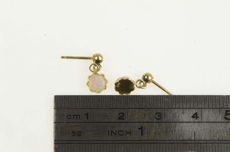 14K Yellow Gold Natural Opal Vintage Dangle Statement Stud Earrings
