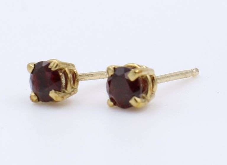 Attractive Yellow Gold Red Stone Stud Earrings