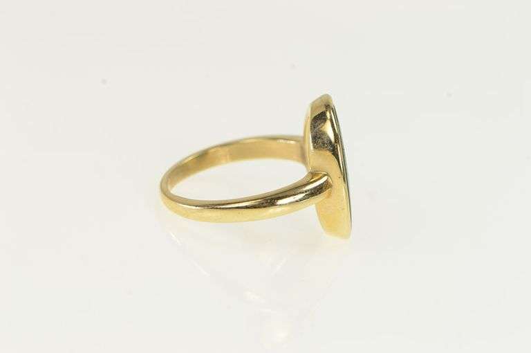 14K Yellow Gold Oval Malachite Inset Vintage Statement Ring