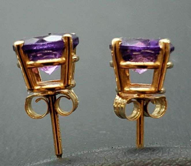 Amethyst 14 Kt Solid Yellow Gold Earrings