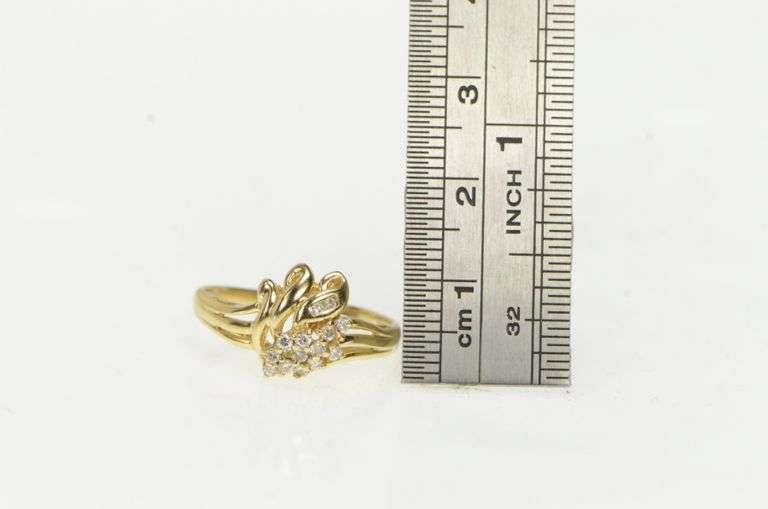14K Yellow Gold Wavy Diamond Freeform Cluster Vintage Ring