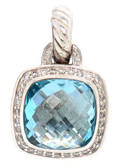 David Yurman Albion Blue Topaz and Diamond Pendant in Sterling
