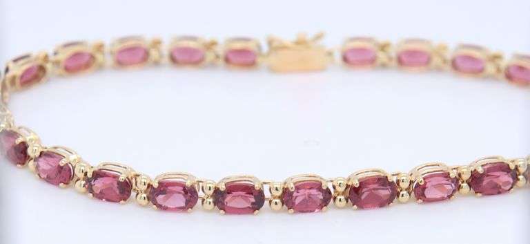 Pleasing Yellow Gold Oval Tourmaline Tennis Bracelet