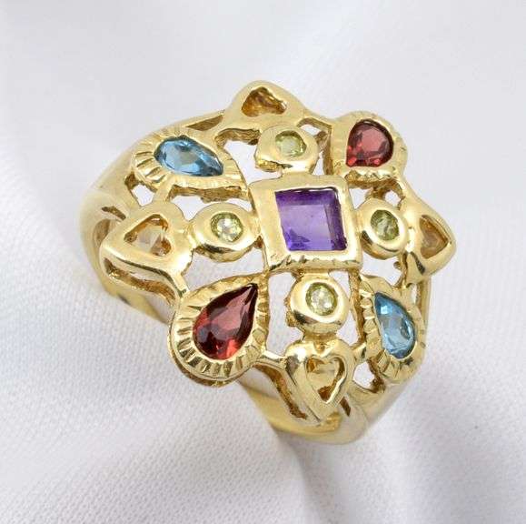 Colorful Geometric Pattern Stone Ring