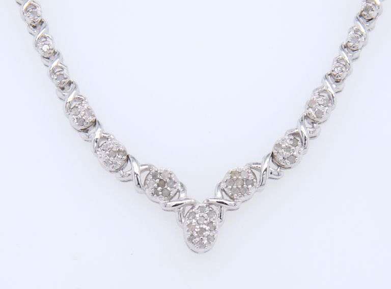 Sterling Silver Beautiful V Necklace With Diamond Pave.