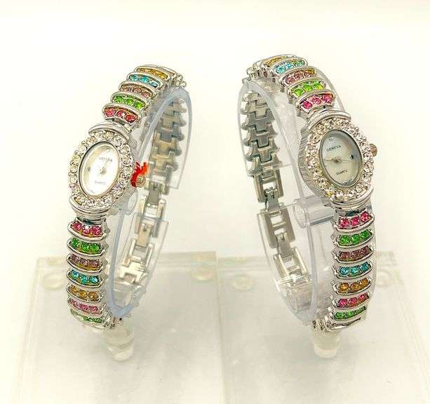 GROUP LOT OF 2X 18KT GOLD PLATED & GEMSTONE WATCHES- BRAND NEW!