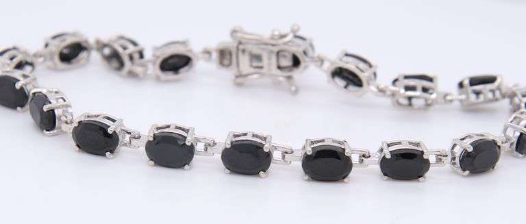 925 Sterling Silver Black Onyx Link Tennis Bracelet