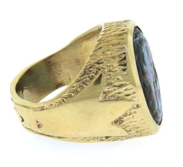 Fantastic Yellow Gold Abalone Men's Ring