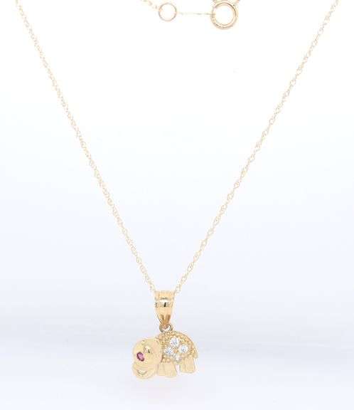 Fabulous Yellow Gold Elephant CZ Pendant on Chain