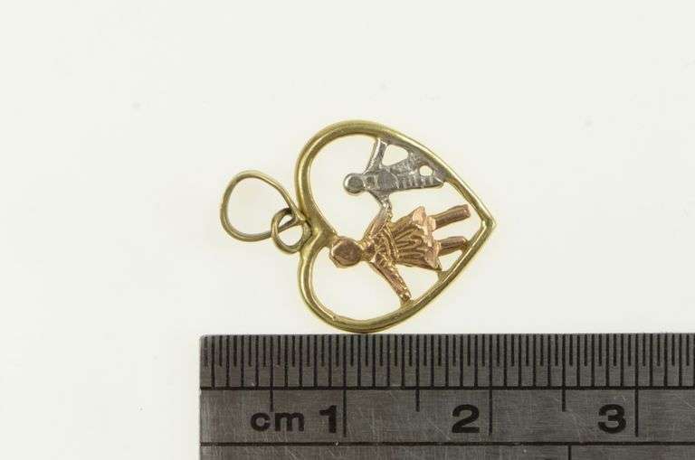 14K Yellow Gold Tri Tone Mother Child Heart Mother's Day Charm/Pendant