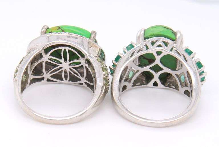 Group Lot of 2 Vintage 925 Sterling Silver Green Mojave Turquoise Rings