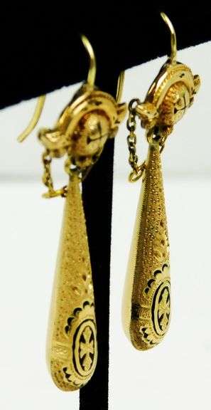 Exquisite Victorian 14K Gold Long Drop Earrings