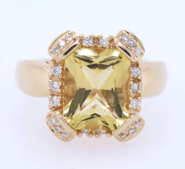 Radiant Cut Citrine and 0.25ctw Diamond Frame Ring in 14K