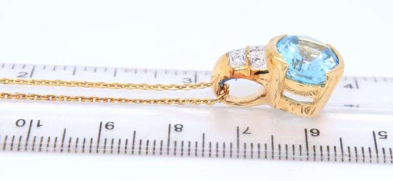 925 Sterling Silver Blue Topaz and Cubic Zirconia Pendant on Chain