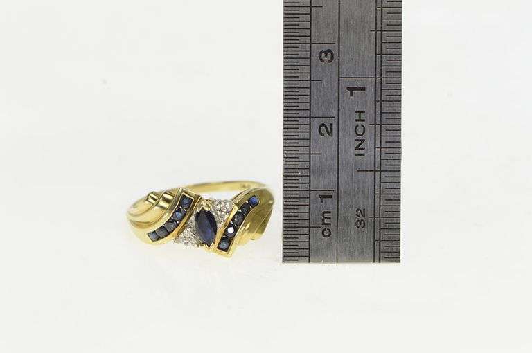 10K Yellow Gold Marquise Natural Sapphire Diamond Bypass Ring