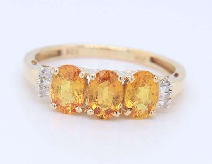 10KT Yellow Gold Yellow Topaz Three Stone Ring