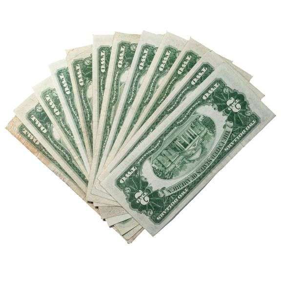 12 Various Series Red Seal $2 US Notes Includes 1953 B C stars