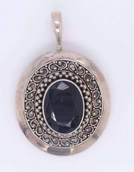 Art Deco 925 Sterling Silver Sapphire Pendant