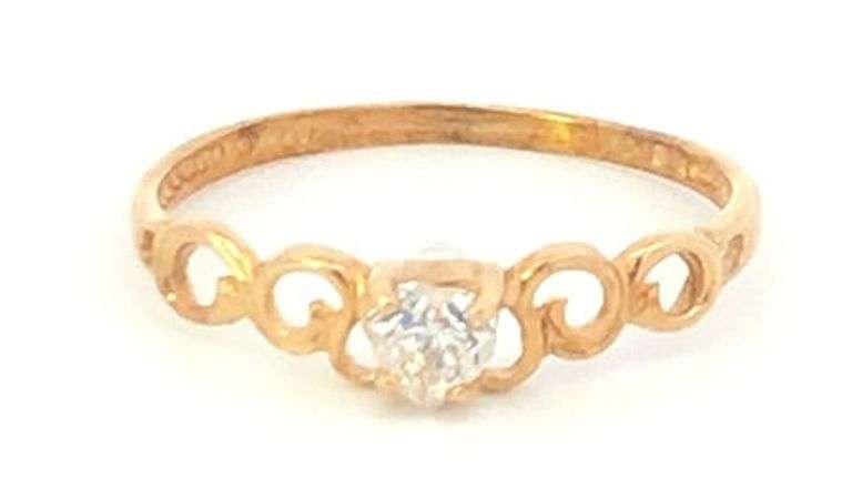 10K Yellow Gold Heart Love Symbol CZ Solitaire Vintage Ring