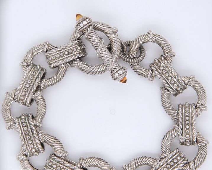 Judith Ripka 925 Sterling Silver Round Link Bracelet