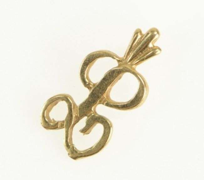 14K Yellow Gold L Cursive Letter Monogram Initial Name Charm/Pendant
