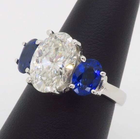 Certified 3.00ct Oval Diamond Engagement Ring with Blue Sapphires