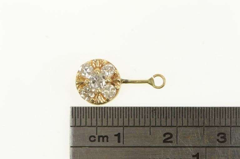 14K Yellow Gold Diamond Round Cluster Vintage Drop Charm/Pendant