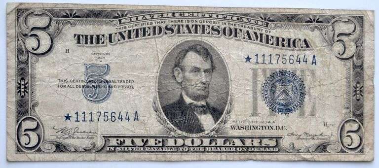 $ 1934 A $5 Silver Certificate Star Note