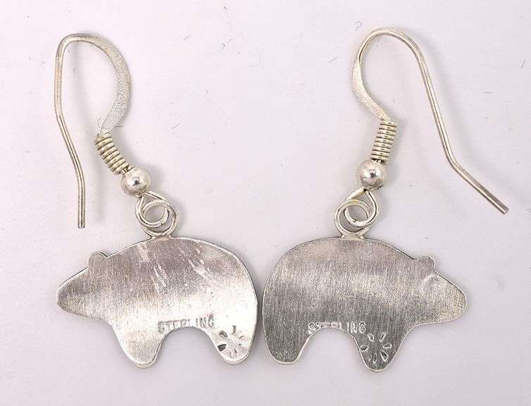 Navajo Bear Dangle Earrings In Sterling Silver