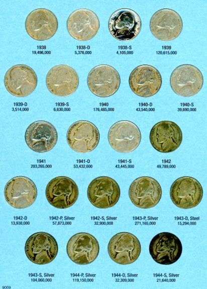 Album of 66 Jefferson Nickels 1938-1961-D w/War Nickels