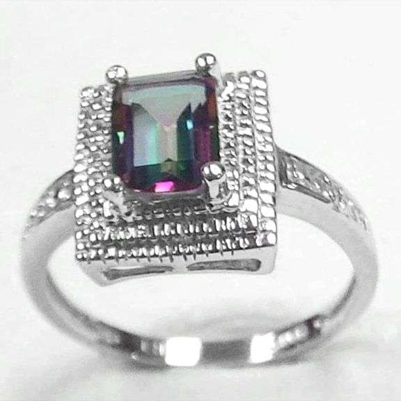 1.00 CT MYSTIC GEMSTONE & DIAMOND 925 STERLING SILVER RING