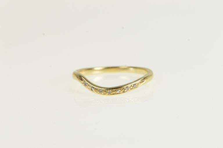 14K Yellow Gold 1940's Diamond Curvy Contour Wedding Band Ring